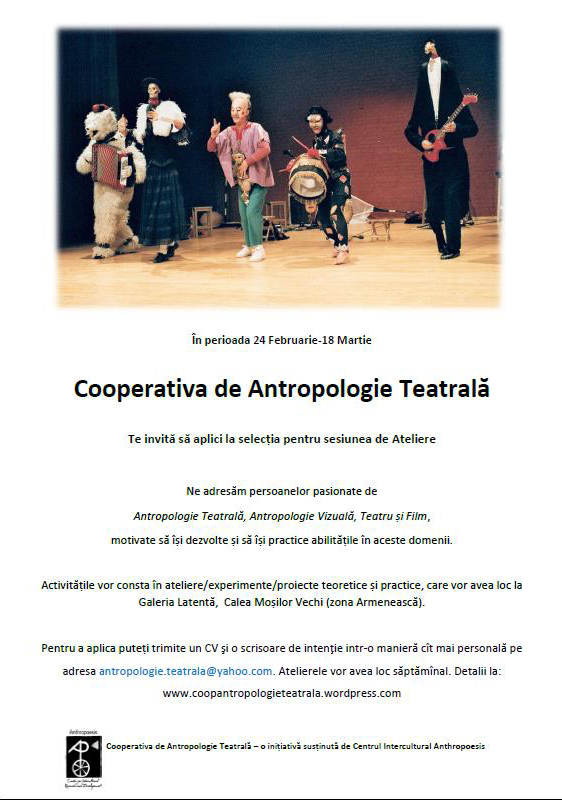 Invitaţie: Ateliere Teoretice şi Practice la Cooperativa De Antropologie Teatrală